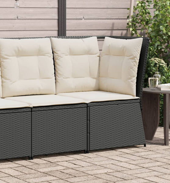 Garten-Ecksofa mit Kissen Schwarz Poly Rattan