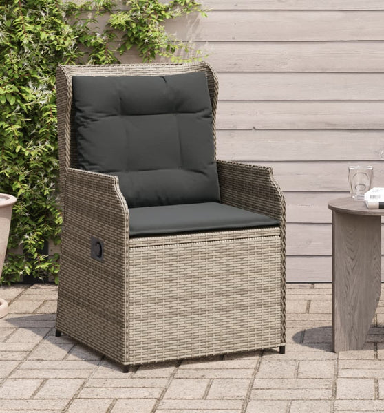 Gartensessel mit Kissen 2 Stk. Verstellbar Grau Poly Rattan