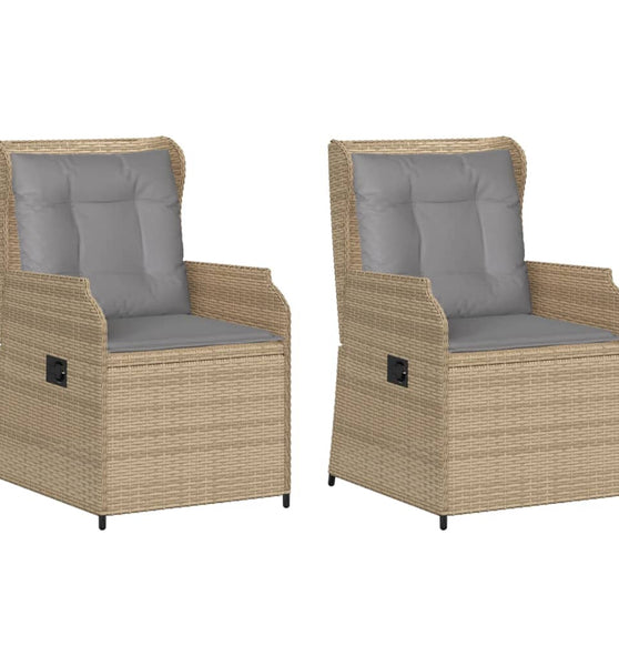 Gartensessel mit Kissen 2 Stk. Verstellbar Beige Poly Rattan