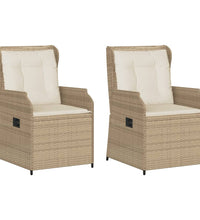 Gartensessel mit Kissen 2 Stk. Verstellbar Beige Poly Rattan