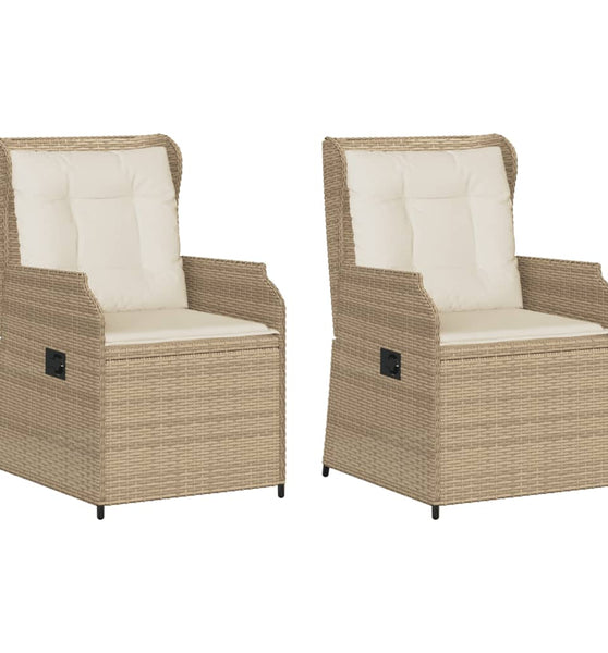 Gartensessel mit Kissen 2 Stk. Verstellbar Beige Poly Rattan