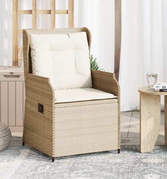 Gartensessel mit Kissen 2 Stk. Verstellbar Beige Poly Rattan