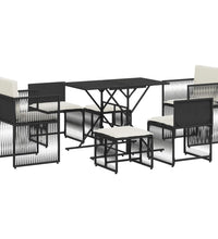 7-tlg. Garten-Essgruppe mit Kissen Schwarz Poly Rattan