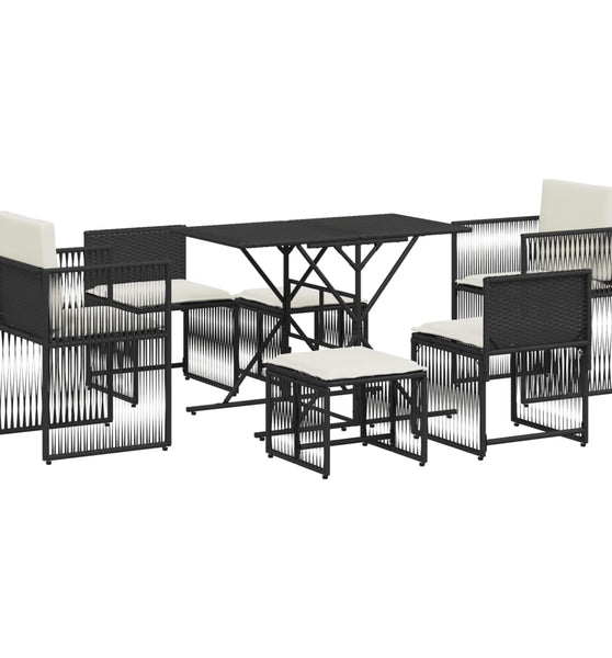 7-tlg. Garten-Essgruppe mit Kissen Schwarz Poly Rattan