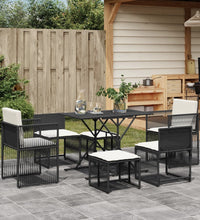 7-tlg. Garten-Essgruppe mit Kissen Schwarz Poly Rattan