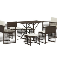 7-tlg. Garten-Essgruppe mit Kissen Braun Poly Rattan