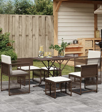 7-tlg. Garten-Essgruppe mit Kissen Braun Poly Rattan
