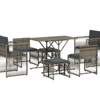 7-tlg. Garten-Essgruppe mit Kissen Grau Poly Rattan