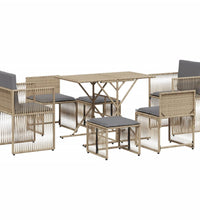 7-tlg. Garten-Essgruppe mit Kissen Beige Poly Rattan