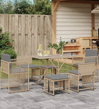 7-tlg. Garten-Essgruppe mit Kissen Beige Poly Rattan