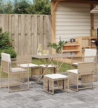 7-tlg. Garten-Essgruppe mit Kissen Beige Poly Rattan