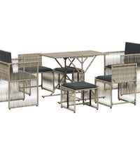 7-tlg. Garten-Essgruppe mit Kissen Hellgrau Poly Rattan