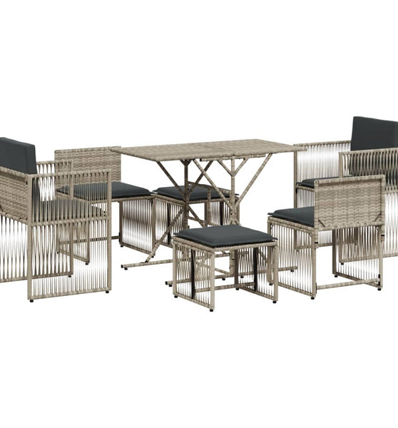 7-tlg. Garten-Essgruppe mit Kissen Hellgrau Poly Rattan