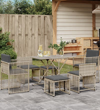 7-tlg. Garten-Essgruppe mit Kissen Hellgrau Poly Rattan