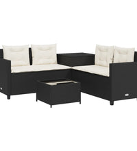 Gartensofa in L-Form mit Tisch und Kissen Schwarz Poly Rattan