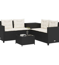 Gartensofa in L-Form mit Tisch und Kissen Schwarz Poly Rattan