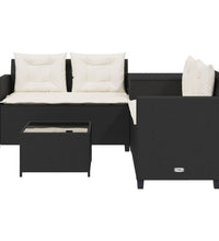 Gartensofa in L-Form mit Tisch und Kissen Schwarz Poly Rattan
