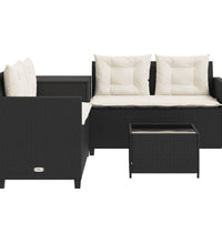 Gartensofa in L-Form mit Tisch und Kissen Schwarz Poly Rattan