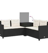Gartensofa in L-Form mit Tisch und Kissen Schwarz Poly Rattan