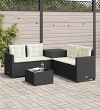 Gartensofa in L-Form mit Tisch und Kissen Schwarz Poly Rattan