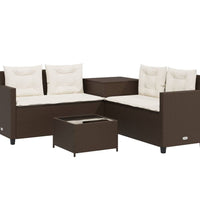 Gartensofa in L-Form mit Tisch und Kissen Braun Poly Rattan