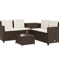 Gartensofa in L-Form mit Tisch und Kissen Braun Poly Rattan
