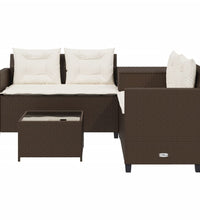 Gartensofa in L-Form mit Tisch und Kissen Braun Poly Rattan