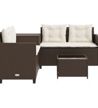 Gartensofa in L-Form mit Tisch und Kissen Braun Poly Rattan