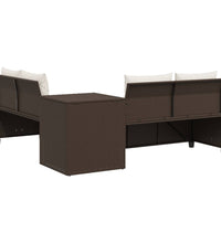 Gartensofa in L-Form mit Tisch und Kissen Braun Poly Rattan