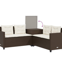 Gartensofa in L-Form mit Tisch und Kissen Braun Poly Rattan
