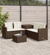 Gartensofa in L-Form mit Tisch und Kissen Braun Poly Rattan