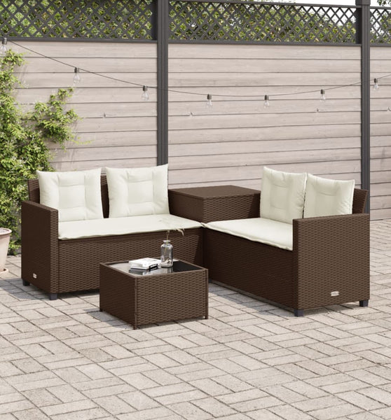 Gartensofa in L-Form mit Tisch und Kissen Braun Poly Rattan