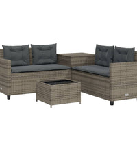 Gartensofa in L-Form mit Tisch und Kissen Grau Poly Rattan