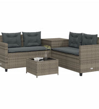 Gartensofa in L-Form mit Tisch und Kissen Grau Poly Rattan