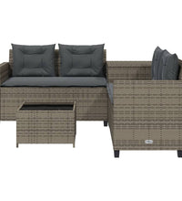 Gartensofa in L-Form mit Tisch und Kissen Grau Poly Rattan