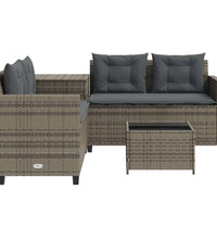 Gartensofa in L-Form mit Tisch und Kissen Grau Poly Rattan