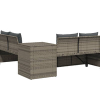 Gartensofa in L-Form mit Tisch und Kissen Grau Poly Rattan