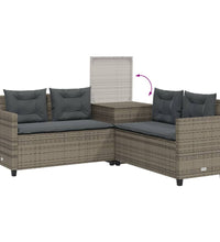 Gartensofa in L-Form mit Tisch und Kissen Grau Poly Rattan