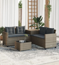 Gartensofa in L-Form mit Tisch und Kissen Grau Poly Rattan