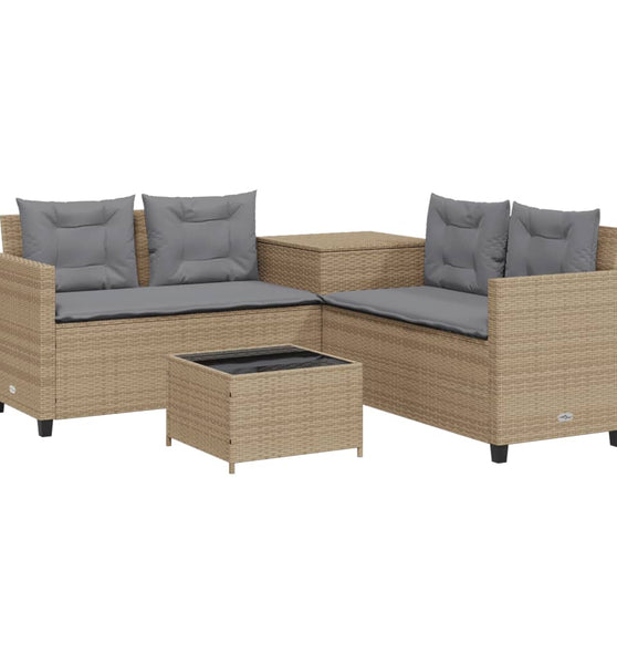 Gartensofa in L-Form mit Tisch und Kissen Beige Poly Rattan