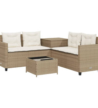 Gartensofa in L-Form mit Tisch und Kissen Beige Poly Rattan