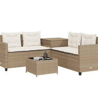 Gartensofa in L-Form mit Tisch und Kissen Beige Poly Rattan