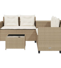 Gartensofa in L-Form mit Tisch und Kissen Beige Poly Rattan