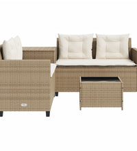 Gartensofa in L-Form mit Tisch und Kissen Beige Poly Rattan