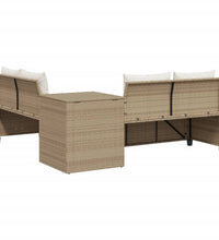 Gartensofa in L-Form mit Tisch und Kissen Beige Poly Rattan