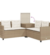 Gartensofa in L-Form mit Tisch und Kissen Beige Poly Rattan