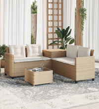 Gartensofa in L-Form mit Tisch und Kissen Beige Poly Rattan