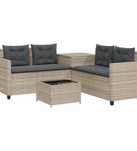 Gartensofa in L-Form mit Tisch und Kissen Hellgrau Poly Rattan