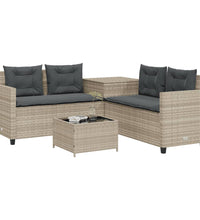 Gartensofa in L-Form mit Tisch und Kissen Hellgrau Poly Rattan