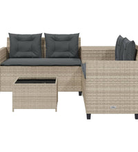 Gartensofa in L-Form mit Tisch und Kissen Hellgrau Poly Rattan